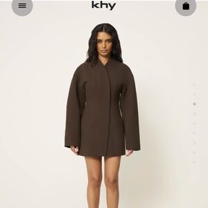 NWT KHY ENTIRE STUDIOS COLLAB - TAILORED MINI DRESS - SIZE XS - BROWN